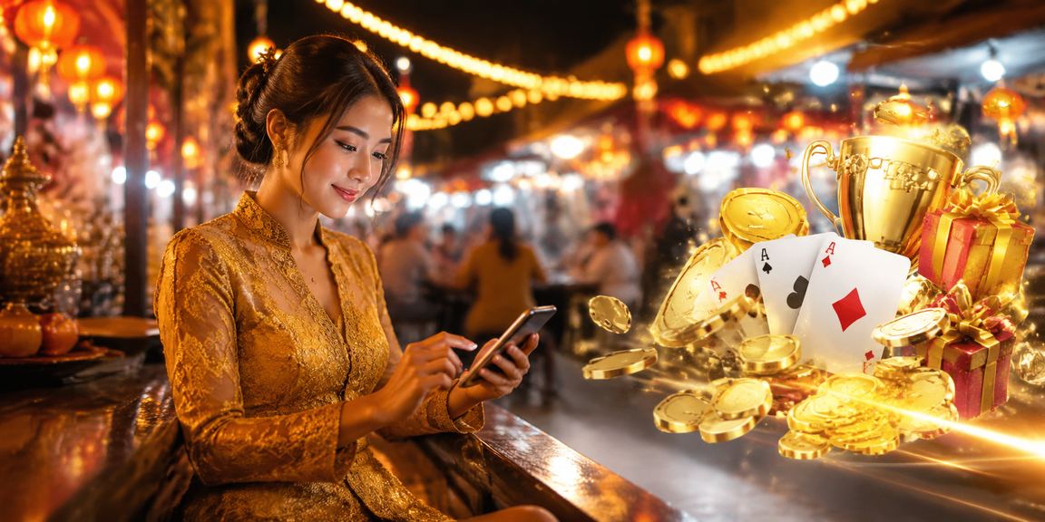 Suasana permainan kad kasino bergaya kebaya Melayu di Melaka dengan suasana mewah dan meriah